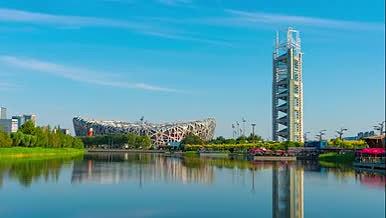 4K北京奥林匹克公园鸟巢玲珑塔延时摄影视频的预览图